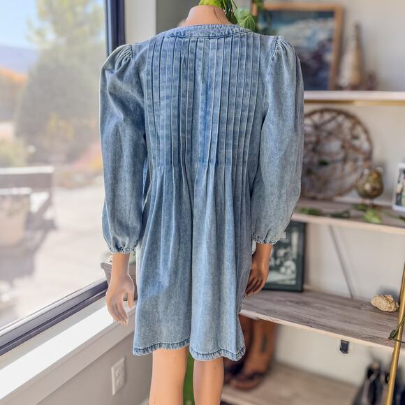 Lalavon,  Denim Pleated Bow Tie Front Long Sleeve Mini Dress, Women’s Large - Picture 5 of 13